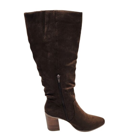 Womens Mid-Calf Brown Suede Block Heel Boots Size 9 With Side Zipper target - Picture 9 of 10